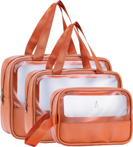 prisha sales set of 3 multipurpose wash bags with transparent window  zipper closure travel toiletry kit orange