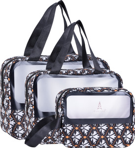 prisha sales set of 3 multipurpose wash bags with transparent window  zipper closure travel toiletry kit black