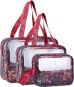 prisha sales Set of 3 Multipurpose Wash Bags with Transparent Window & Zipper Closure Travel Toiletry Kit (Red)