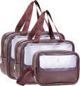 prisha sales Set of 3 Multipurpose Wash Bags with Transparent Window & Zipper Closure Travel Toiletry Kit (Brown, White)