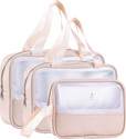 prisha sales Set of 3 Multipurpose Wash Bags with Transparent Window & Zipper Closure Travel Toiletry Kit (Gold)