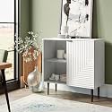 Prism Pattern Wooden Sideboard Cabinet | 2 Door Storage Unit with Metal Legs | Premium HDMR Wood Console Cabinet for Living Room, Kitchen & Dining | DIY Leg Assembly | White