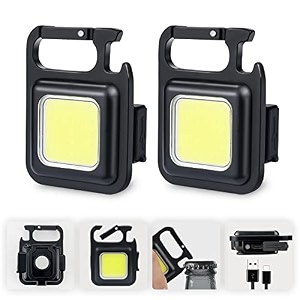 pristar metal cob small flashlights rechargeable 800 lumens keychain mini flashlight 4 light modes portable pocket light with folding bracket bottle opener and magnet base for camping fishing 2 pack