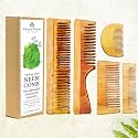 Premium Kachi Neem Comb Family Pack for Men & Women I Pure Neem Wood, Handcrafted, Oil Infused & Non-Static I (Set of 5 Exclusive Combs)