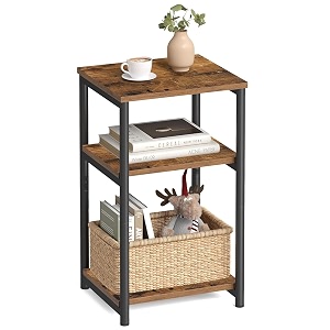 priti side table small end table tall nightstand for living room bedroom office bathroom rustic brown and black