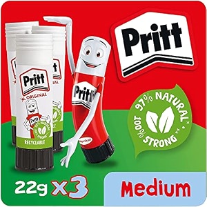 pritt glue stick safe amp child-friendly craft glue for arts amp crafts activities strong-hold adhesive for school amp office supplies 22 g pack of 3