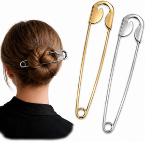 prityka hair bun pin 14cm safety pin hair clip brooch for women pack of 2 gold silver hair claw gold silver