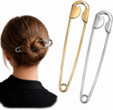 Prityka Hair Bun Pin 14cm Safety Pin Hair Clip Brooch for Women Pack of 2 Gold Silver Hair Claw (Gold, Silver)