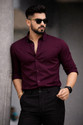 PRIVASTRAM Men Solid Casual Maroon Shirt
