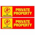 Private Property No Trespassing Sign Sticker Board 20.5 x 7 CM | Peel &amp; Stick with 4 Corner Holes | Waterproof Protection Sign for Home, Office, Shop | Pack of 2 (Private property, Small - 20.5 X 7 CM)