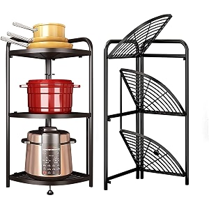privesh 3 layer foldable corner shelf for kitchen-foldable storage rack for efficient of fruits vegetables spices jars amp more in sleek black design corner 3 layer iron - free standing