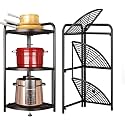 Privesh 3 Layer Foldable Corner Shelf For Kitchen-Foldable Storage Rack For Efficient Of Fruits, Vegetables, Spices, Jars, &amp; More In Sleek Black Design (Corner, 3 Layer, Iron) - Free Standing