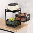 Privesh Metal 2 Layer Square Kitchen Rotating Trolley Portable Storage Rack Fruits&amp;Vegetable Onion,Spice,Jars Container Basket Holde Stand Kitchen-Black (Square, Layercountertop, Tiered Shelf)