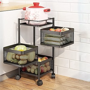 privesh metal 3 layer square kitchen rotating trolley portable storage rack design fruitsampvegetable onionspicejars container basket organizer holde stand kitchen-black square 3 layer