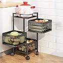 Privesh Metal 3 Layer Square Kitchen Rotating Trolley Portable Storage Rack Design Fruits&amp;Vegetable Onion,Spice,Jars Container Basket Organizer Holde Stand Kitchen-Black (Square, 3 Layer)