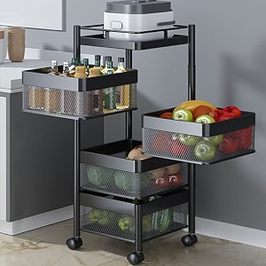 privesh metal 4 layer square kitchen rotating trolley portable storage rack design fruitsampvegetable onionspicejars container basket organizer holde stand kitchen-black square tiered shelf
