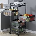 Privesh Metal 4 Layer Square Kitchen Rotating Trolley Portable Storage Rack Design Fruits&amp;Vegetable Onion,Spice,Jars Container Basket Organizer Holde Stand Kitchen-Black (Square, Tiered Shelf)