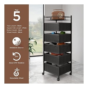 privesh metal 5 layer square kitchen rotating trolley portable storage rack design fruitsampvegetable onionspicejars container basket organizer holde stand kitchen-black square 5 layer
