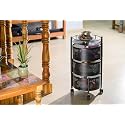 Privesh Metal Layer Square Kitchen Rotating Trolley Portable Storage Rack Design Fruits&amp;Vegetable Onion,Spice,Jars Container Basket Organizer Holde Stand Kitchen-Black (Round, 3 Layer)