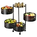 Privesh Metal Layer Square Kitchen Rotating Trolley Portable Storage Rack Design Fruits&amp;Vegetable Onion,Spice,Jars Container Basket Organizer Holde Stand Kitchen-Black (Rond, 4 Layer)