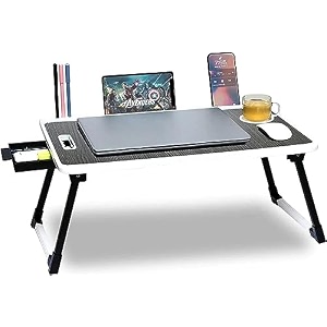 engineered wood laptop stand desk computer stand laptop table phone and tablet stand desk portable laptop cup holder foldable leg laptop table whight cotted 60 cm 40 cm