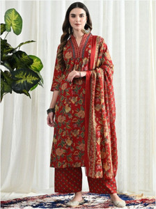 priyanshi fashion world women cotton rayon kurti pant dupatta set