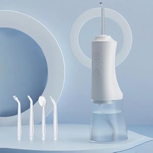 pro c90 plus portable dental water flosser 3 pressure adjustable modes 4 nozzles 300ml watertank ipx7 waterproof  customozed pressure setting for need of individual teeth