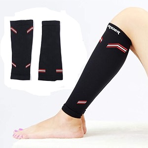 calf compression cuffs pair for men and women - leg and calf support for pimples varicose veins pain relief great for running nurses travel 20-30 mmhg l black