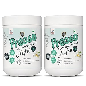 pro360 nefro lp powder vanilla flavour  400g low protein nutrition supplement for kidney health non-dialysis  vanilla protein powder enriched with l-taurine l-carnitine pack of 2