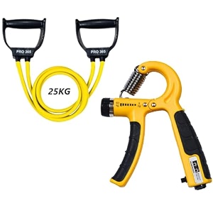 pro365 adjustable hand gripper with counter 560kg  resistance toning tube  grip strength trainer for wrist forearm amp hands  latex fitness tube combo  home workout equipment  1 year brand warranty