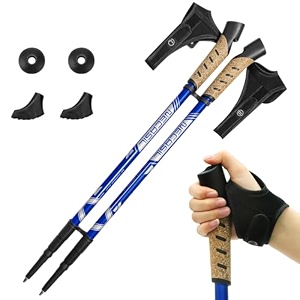 proberos 2 pcs 53 inch trekking poles stick with grab straps telescopic trekking poles right ampleft hand trekking sticks anti-slip lightweight 260g aluminum alloy hiking sticks design blue
