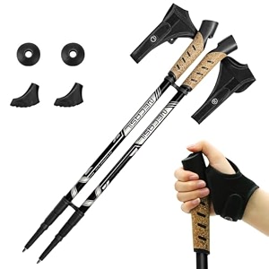 proberos 2 pcs 53 inch trekking poles stick with grab straps telescopic trekking poles right ampleft hand trekking sticks anti-slip lightweight 260g aluminum alloy hiking sticks design black