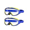 Proberos® 2 Pcs Big Frame Competition Swim Goggles, Leakproof Kids Swimming Goggles With Anti-Fog UV Protection & Ear Plugs, Comfortable Adjustable Strap, Durable Silicone, Age 3-16, Boys Girls (Blue)