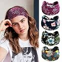 PROBEROS Wide Boho Headband Flower Print Stretch No Slip Pack of 4
