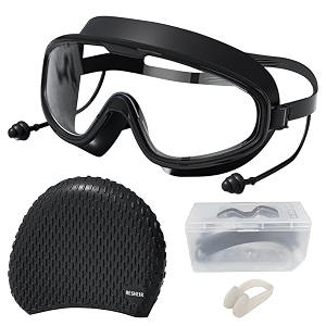 proberos adult swim goggles swimming cap unisex professional swimming goggles with intergrated ear plugs anti-fog diving goggles swimming goggles anti fog swim goggles for surfing kayaking black