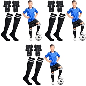 proberos girls nylon sport compression sock shin guards set 135 inches knee high 10-15 years old sweat absorption long socks for soccer basketball m black 3pcs