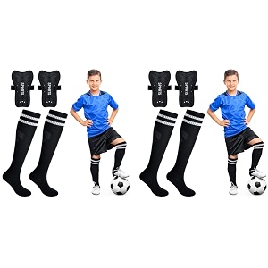 proberos girls nylon sport compression sock shin guards set 135 inches knee high 10-15 years old sweat absorption long socks for soccer basketball m black 2pcs