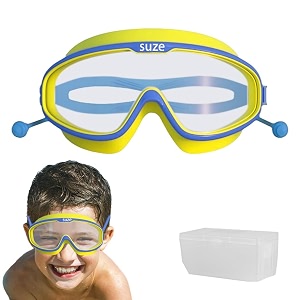 proberos swimming goggles yellow leakproof anti-fog with ear plugs kids