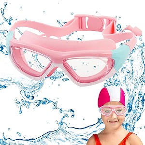proberos swimming goggles for kids anti-fog uv protection ear plugs pink