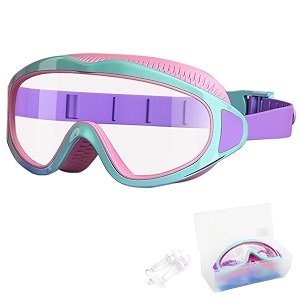proberos kids swim goggles big frame leakproof anti fog uv shield pink