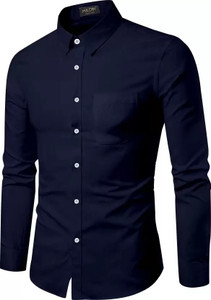 probex international men solid casual dark blue shirt