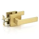 Probrico 1 Pack Gold Passage Door Handles Square Keyless Door knobs Interior Hallway Passage Closet Lever