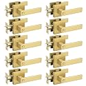 Probrico 10 Pack Gold Privacy Door Handles,Heavy Duty Satin Brass Door Knobs with Lock for Bedroom and Bathroom,Square Interior Keyless Locksets