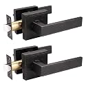 Probrico 2 Pack Heavy Duty Passage Door Lever for Closets and Hallway, Moden Square Keyless Door Handle Set with Oil Rubbed Bronze Finish, Non-Locking Interior Door Knobs