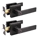 Probrico 2 Pack Oil Rubbed Bronze Privacy Door Lever for Bedroom &amp; Bathroom, Modern Square Door Knob with Lock Interior Handle Sets, Heavy Duty Keyless Door Lock