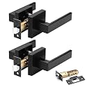 Probrico 2 Pack Passage Door Handle in Matte Black,Interior Closet Door Knobs for Hallway,Non-Locking Keyless Modern Door Lever Hardware,Reversible Left & Right Handed Door