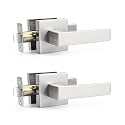 Probrico 2 Pack Square Door Lever Door Lock Handle Lockset Keyless Doorknobs Passage Knobs Lockset Interior Hallway Passage Closet in Satin Nickel