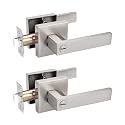 Probrico 2 Pack Square Door Lever Privacy Door Lock Handleset Keyless Lockset Door Knobs Storage Room Bathroom Set No Key in Satin Nickel