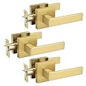 Probrico 3 Pack Heavy Duty Gold Passage Door Handle,Square Satin Brass Door Lever for Hallway and Closet, Keyless Reversible No-Locking Interior Door Knobs Both Fit Right & Left Handed Side