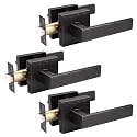 Probrico 3 Pack Heavy Duty Passage Door Lever for Closets and Hallway, Moden Square Keyless Door Handle Set with Oil Rubbed Bronze Finish, Non-Locking Interior Door Knobs